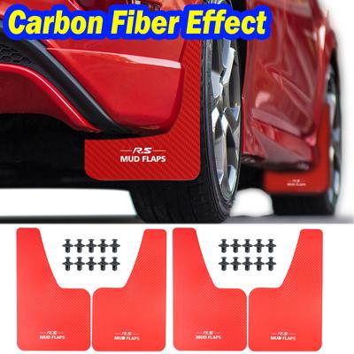 RED Carbon Fiber Effect Universal Splash Guards Mud Flaps Car Mudguards Fender Cover Flares W/Hardware Front Rear