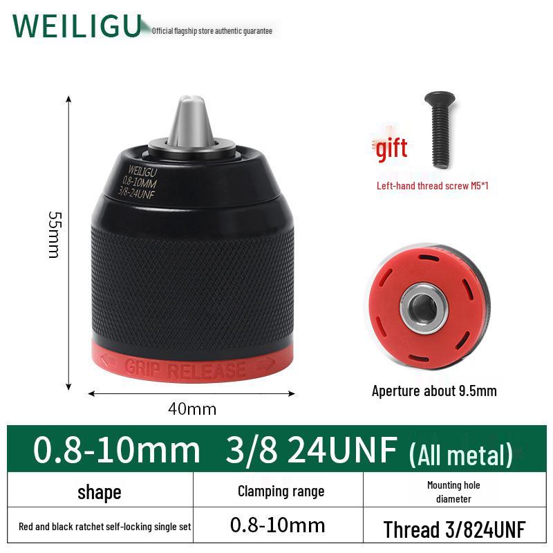 Self-Locking Ratchet Drill Chuck 1.5-13mm Quick-Change Adapter, 20/24UNF.