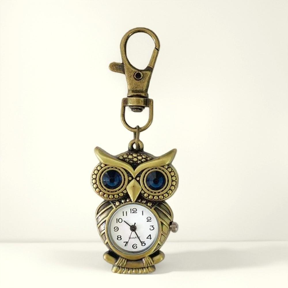 Alloy Clock Keychain Owl Shape Mini Hanging Watch Vintage Pocket Watch