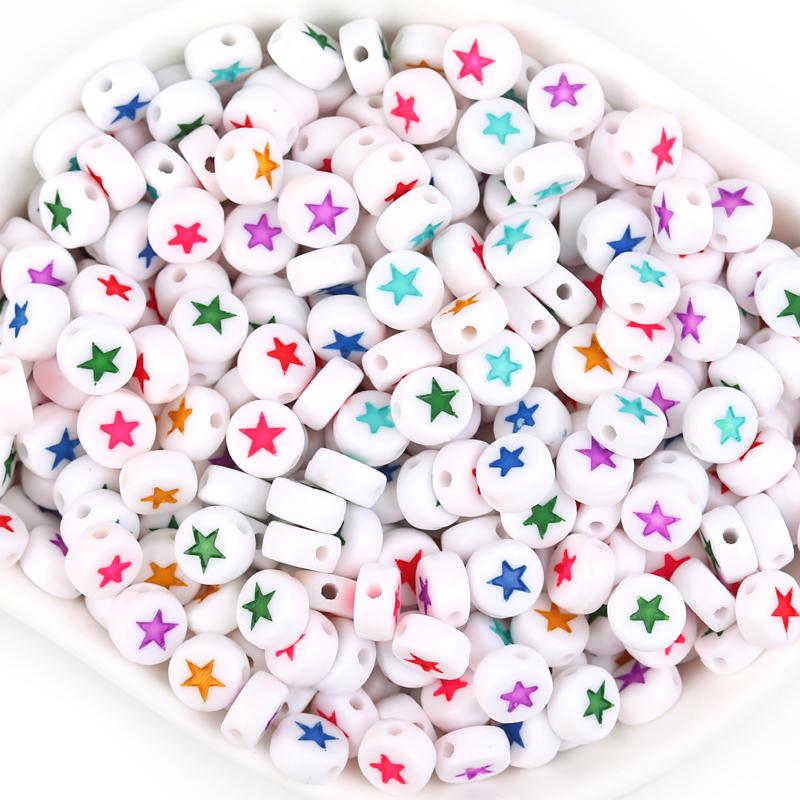 100pcs/Lot Acrylic Beads Flat Circular Shape Colorful Star Beads Loose Beads For DIY Jewelry Bracelet Necklace Accessory