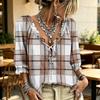 Women's Plaid Print V-Neck Blouse with Ruffle Trim, Tie Front and for Casual Wear