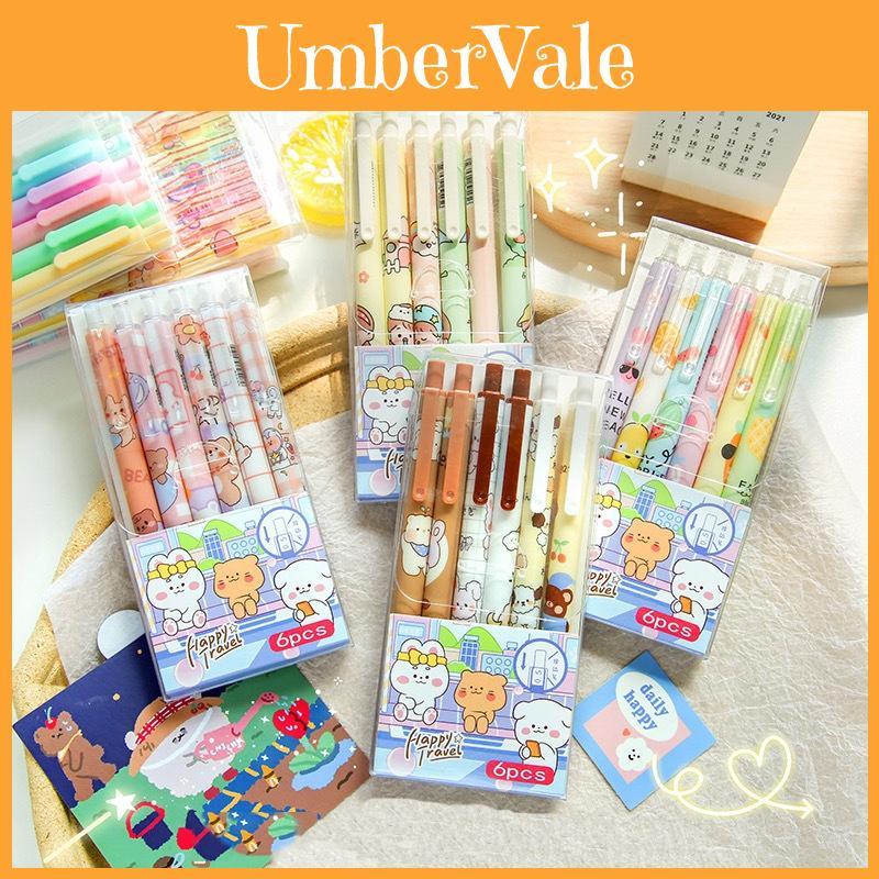 Adorável Conjunto de Canetas Gel Press-On Ins de 0,5mm, 6 Peças, Ideal Para Estudantes em Desenhos Fofos de Cartoon