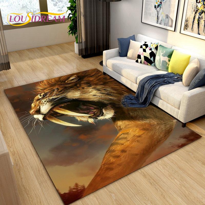 3D Beast Lion Cartoon Animal Area Rug Carpet for Living Room Bedroom Playroom Sofa decor home Non-slip rug Floor Mat Soft