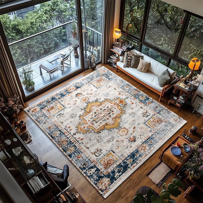 RAKKS Soft Velvet Vintage Moroccan Style Area Rug Non-Slip Indoor Outdoor Carpet for Living Room Bedroom Beside Sofa Home Decor