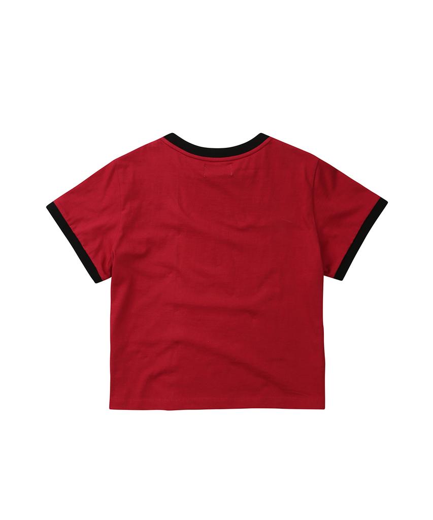 EEERRR Saint Licence Artwork Semi-Crop Ringer T-Shirt (Red)