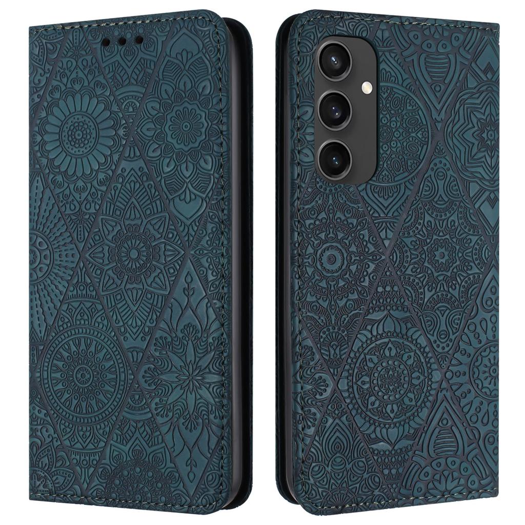 For Samsung Galaxy S24 FE Case Imprinted Flower Wallet Stand Leather Phone Cover