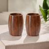Wooden Spoon Holder Cutlery Stand - Pack of 2, Polished Barrel Shape Kitchen Organizer, Brown, Medium Size, Wooden Caddy