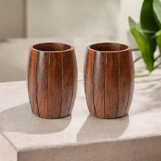 

Держатель для деревянных ложек Подставка для столовых приборов - Упаковка из 2 штук, Полированный органайзер для кухни в форме бочонка, Коричневый, Средний размер, Деревянная подставка