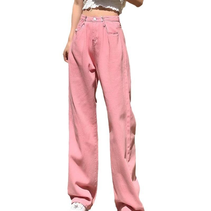 Pink Jeans Women's Summer Thin High-waisted Straight Wide-leg Pants New Loose and Thin Spice Girl Floor Pants