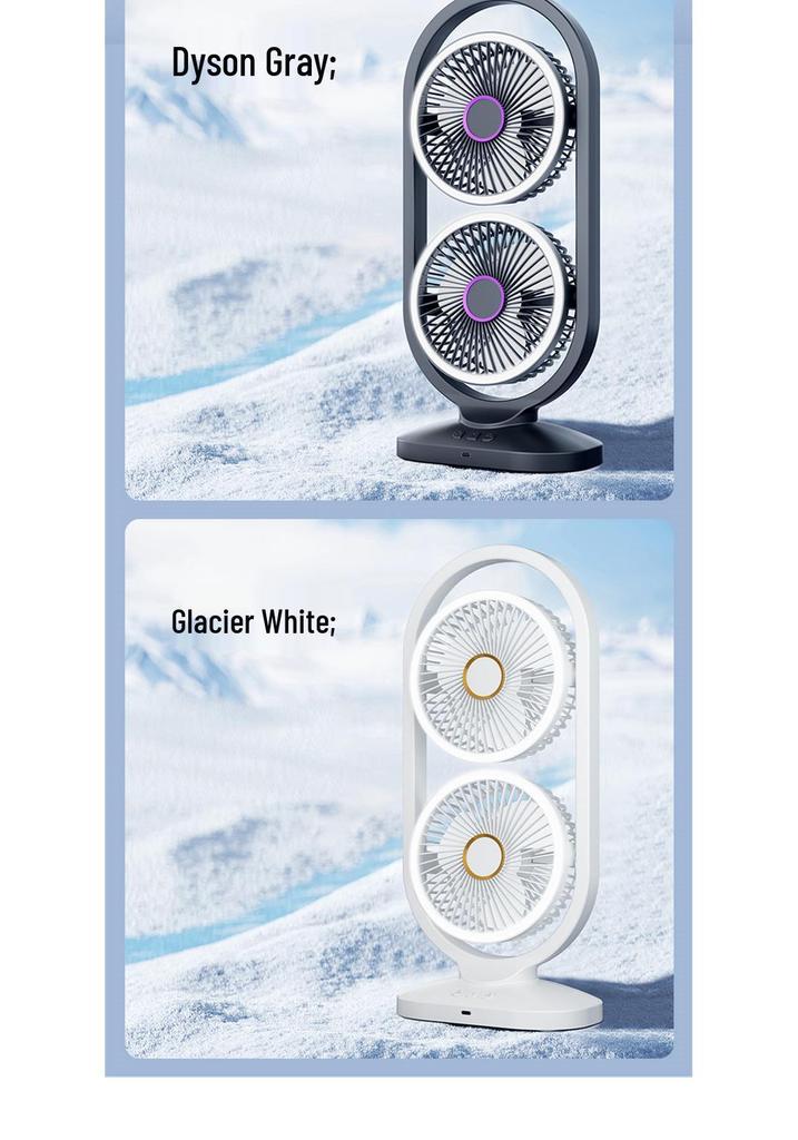 Dual-Head USB Desktop Fan with Light and Five Speeds for Home and Outdoor Use