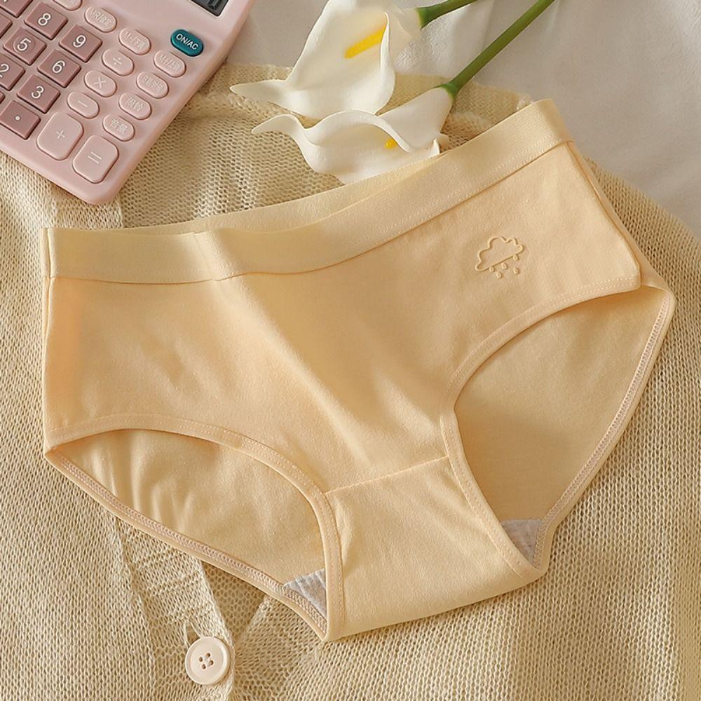 5Pcs Weather Pattern Solid Color Panties Mid Waist Underwear for Women Simple Seamless Briefs  Lady