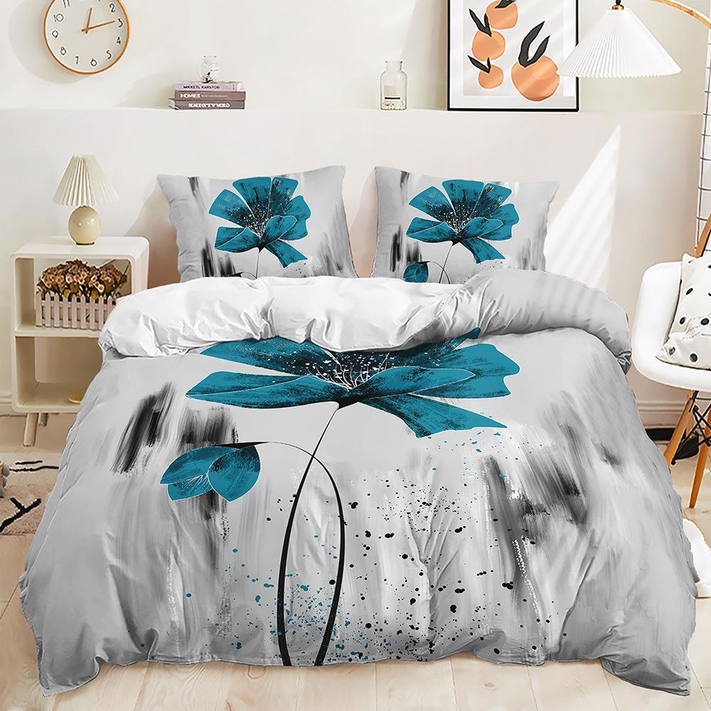 Dreiteiliger 3D-Bettbezug Pflanzenblätter Schlichter Stil Floral-Set Bettwäsche