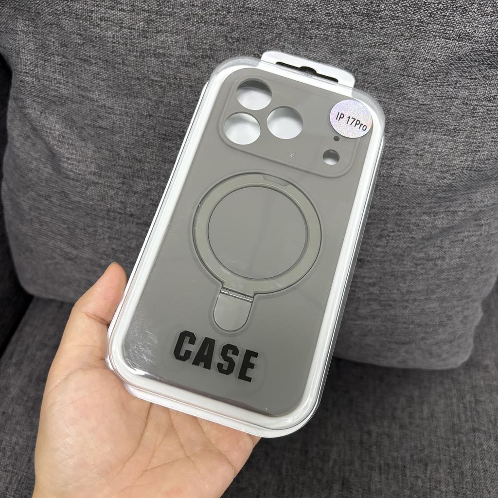 Liquid Silicone Case For Iphone 17 16 15 14 13 12 11 Pro Plus Max Air Magsafe Metal Stand Lens Full Protection Fine Grip Cover