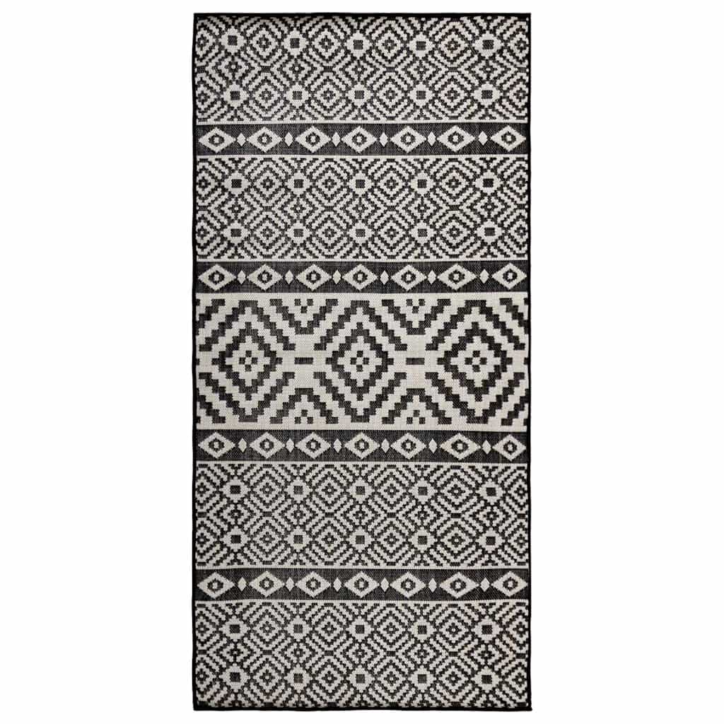 VidaXL Outdoor-Teppich Flachgewebe 100x200 cm Schwarz Gestreift