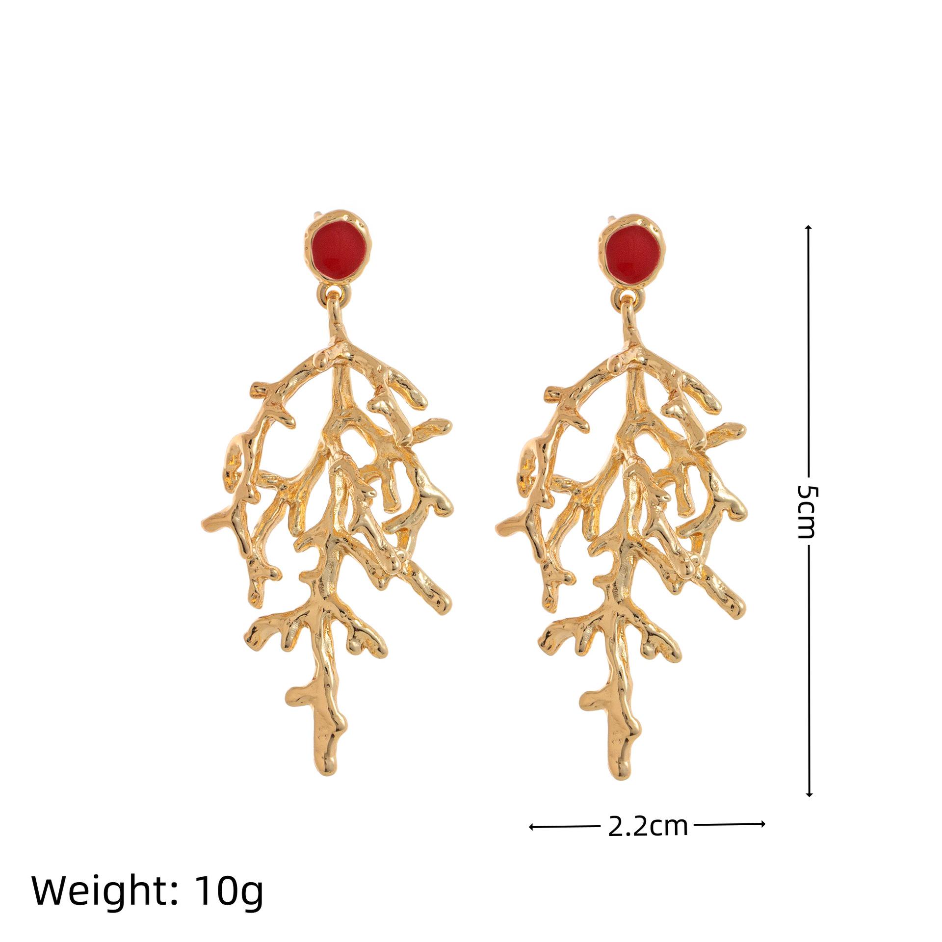 Gold Coral Long Earrings - European  American Fashion, Colorfast Design