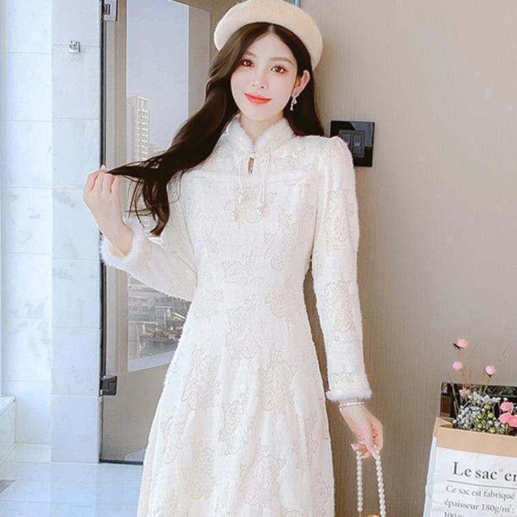 2025 Slimming Velvet Cheongsam Dress - Women s Autumn/Winter Petite Style S (Recommended 40-47 kg)