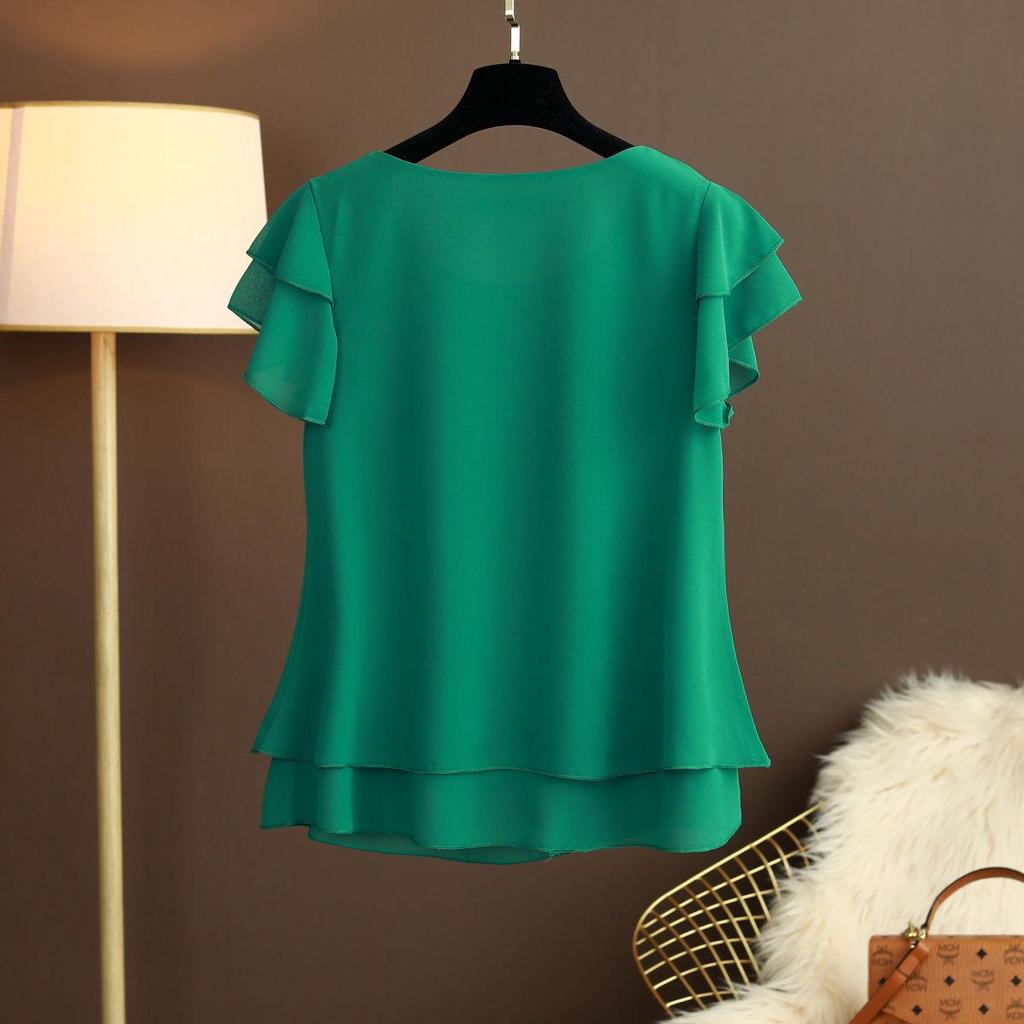 Women Summer Blouse Loose Oversized Short Sleeve O Neck Shirt Female Tops