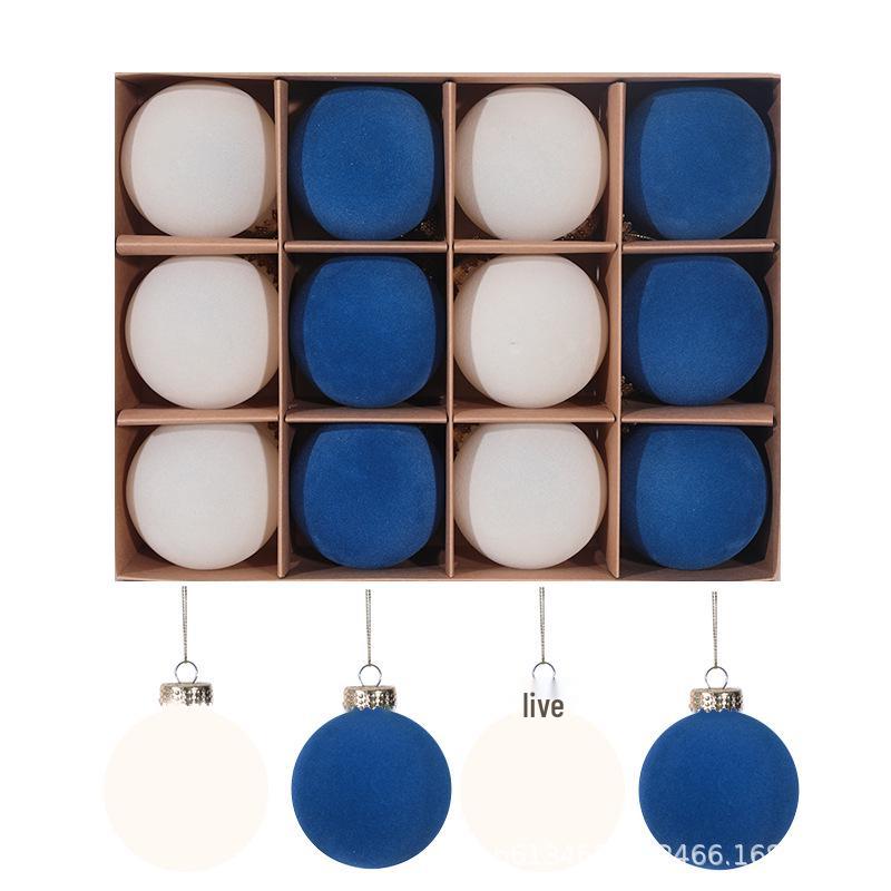 Velvet Christmas Flocked Ball Ornaments, 8cm, Set of 12 – Tree Decorations