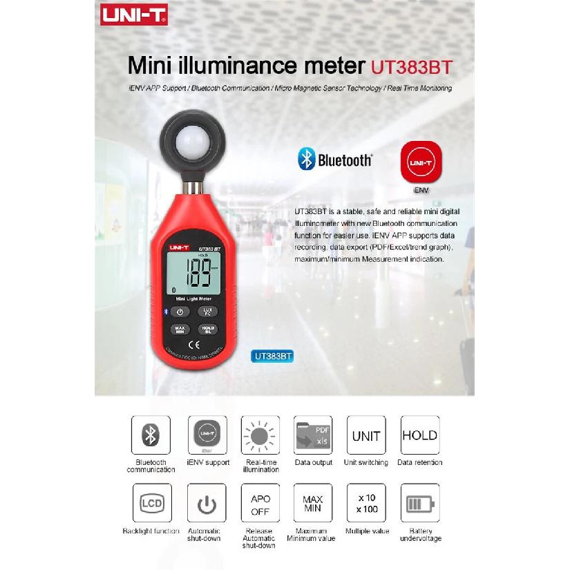 UNI-T UT383 UT383BT Mini Light Meter Digital Professional Luxometer 199900Lux 18500FC Illuminometer Photometer Light Lux Meter