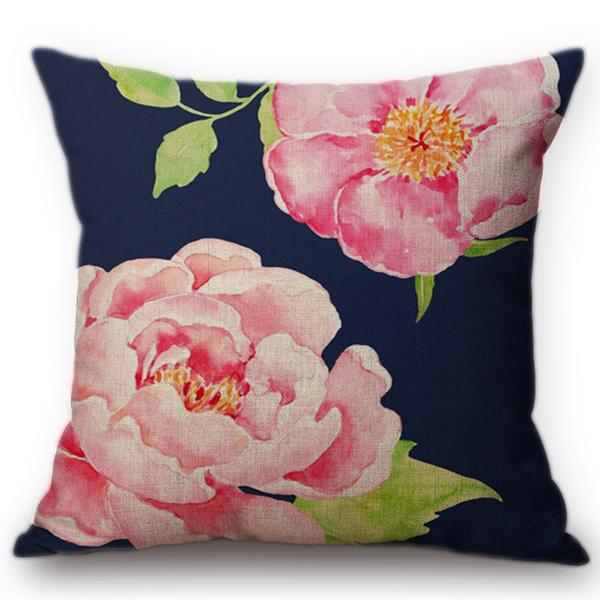 Flower Pattern Cotton Linen Cushion Cover Vintage Watercolor Flowers Decorative Pillowcase Waist Throw Pillow Cover Cojines