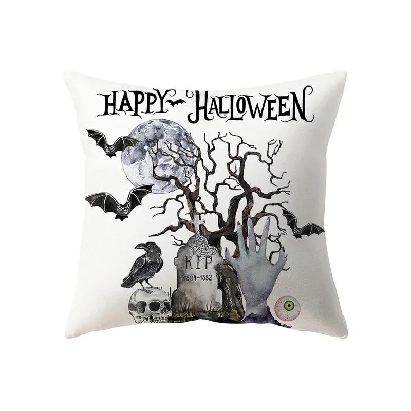 Horror Halloween Pumpkin Grim Reaper Print Pattern Cushion Cover Home Living Room Sofa Decoration Polyester Pillow