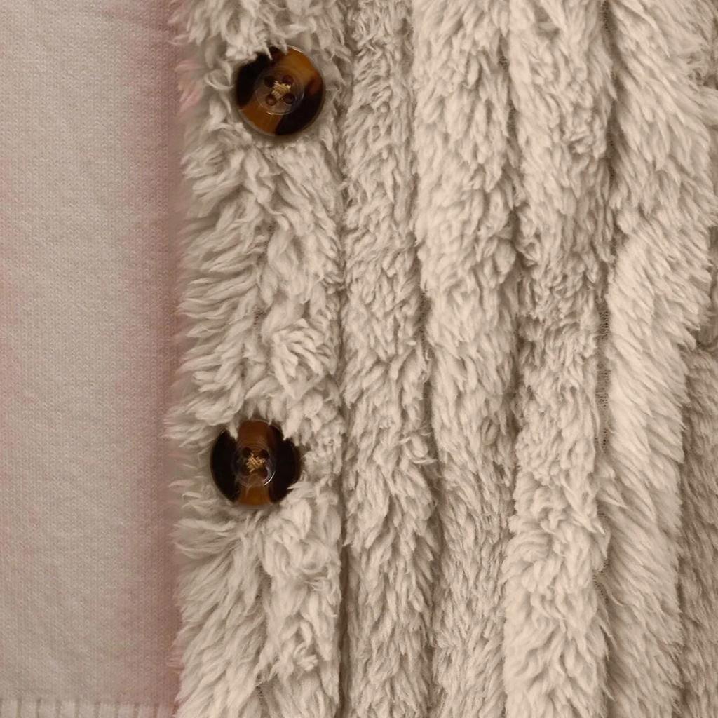 Girls' Fashionable Casual Solid Color Plush Warm Cardigan Long Sleeved Hooded Jacket