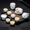 11-Piece Mutton Fat Jade Porcelain Green Bamboo Kung Fu Tea Set with Ancient Window Tray