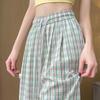 Women's Patchwork Color Contrast Plaid Loose Mopping Casual Fashion Wide Leg Pants