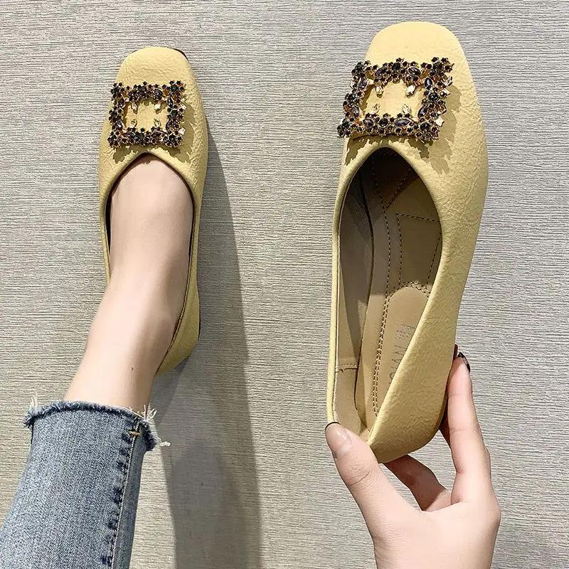 Fashion With Crystals Green Shoes for Women Diamond Square Toe Woman Flats Rhinestone on Promotion Low Price Chic and Elegant Wholesale
