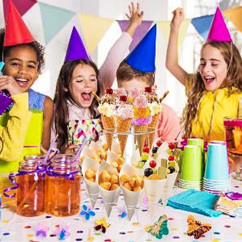 16/24 Holes Acrylic Ice Cream Cone Holder Cupcake Popcorn Rack Party Wedding Buffet Display Stand Transparent Ice Cream Shelf