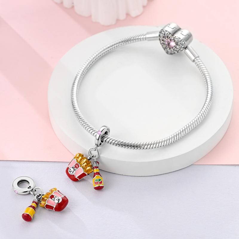 925 Silver Coffee Cake Bread Ice Cream Tea Beer Charms Pendant for 3mm Bracelets DIY Jewelry