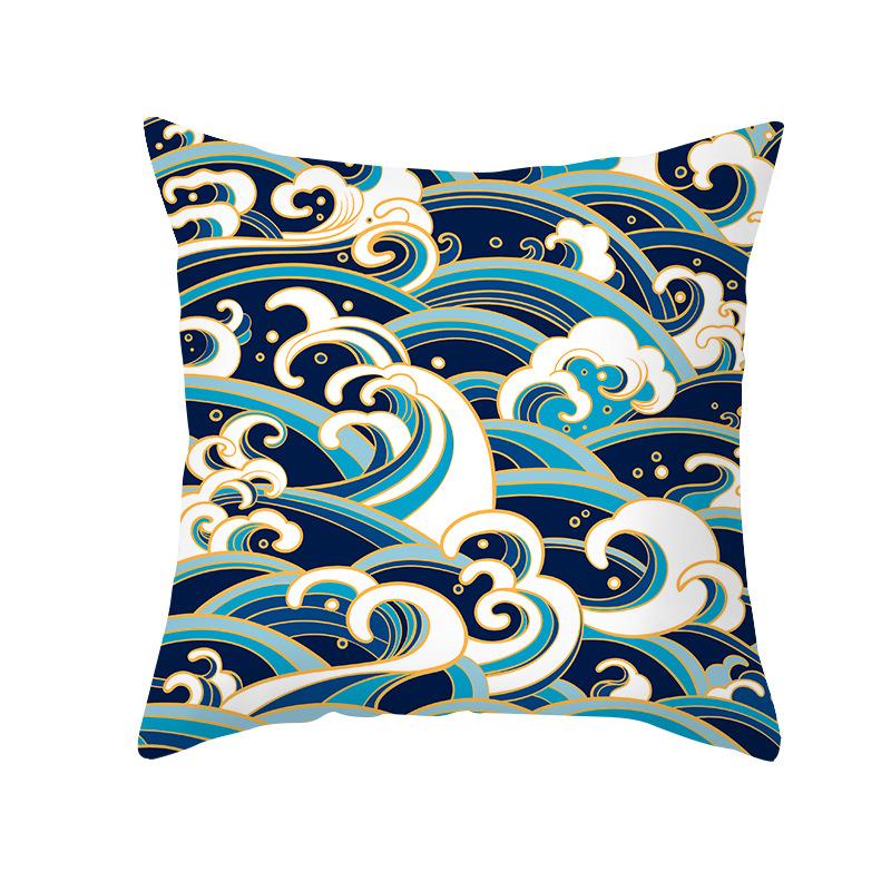 Simple Nordic Style Pillowcase Blue Wave Dolphin Office Sofa Printed Cushion Pillowcase Home