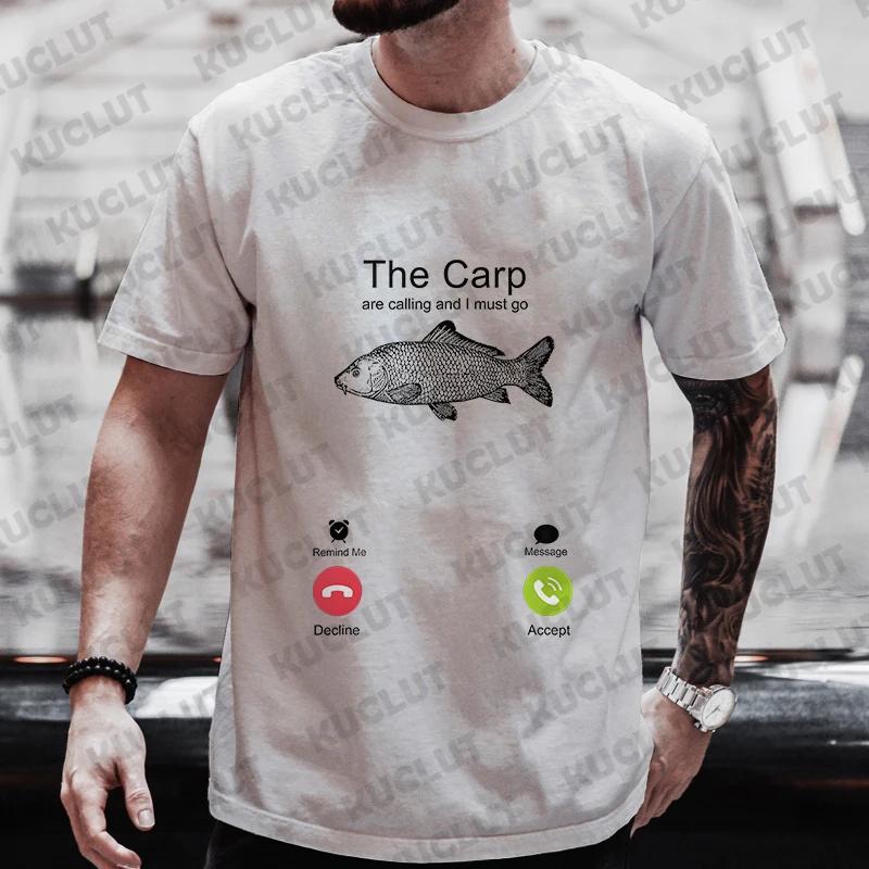 Fishing The Carp Are Calling and I Must Go Funny Vintage Men's T-Shirt New Fashion Summer Casual Harajuku Tshirt Printed Men Top