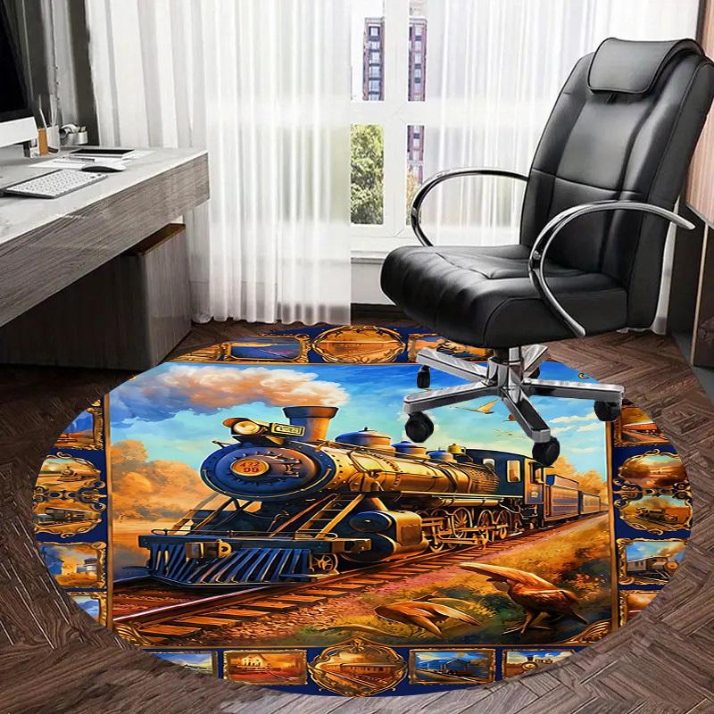 1PC Train Non-Slip Floor Round Carpet, Office, Family, Bedroom, Large Area Rug Indoor Rugs,  Durable PolyesterH0400