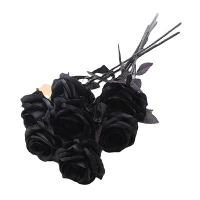 6 PCS Artificial Black Rose Artificial Flowers Black Roses Fake Silk Flower Long Stem for Halloween Home Wedding Party Decorations(Black)