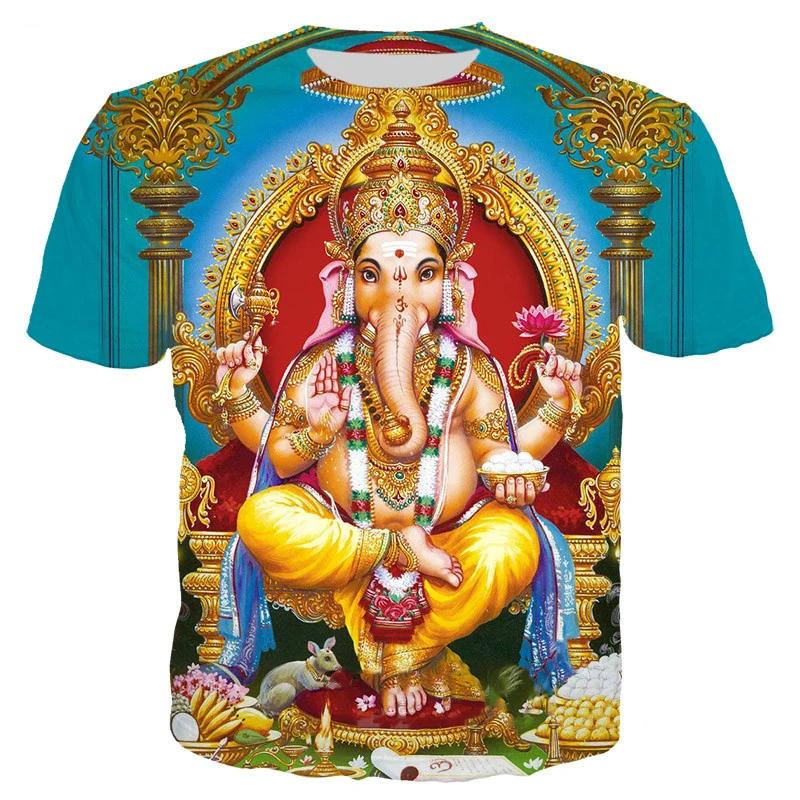 Summer Round Neck 3D Hindu Deities Graphic Print Top Fashionable Casual Short Sleeved Men's and Women's Unisex T-shirts