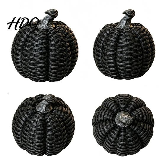Unique Halloween Party Decoration Faux Rattan Resin Pumpkin Figurine, Vintage Distressed Orange Black Farmhouse Tabletop Rustic Fall Home Decorations