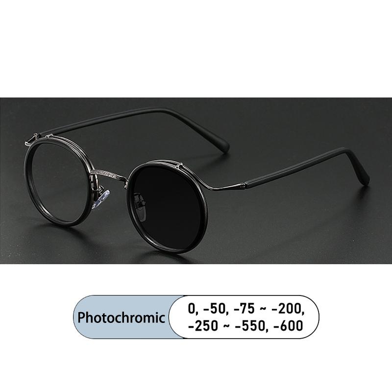 New Fashion Luxury Round Alloy Frame Myopia Glasses Anti Blue Light Men Near Sight Eyeglass Prescription