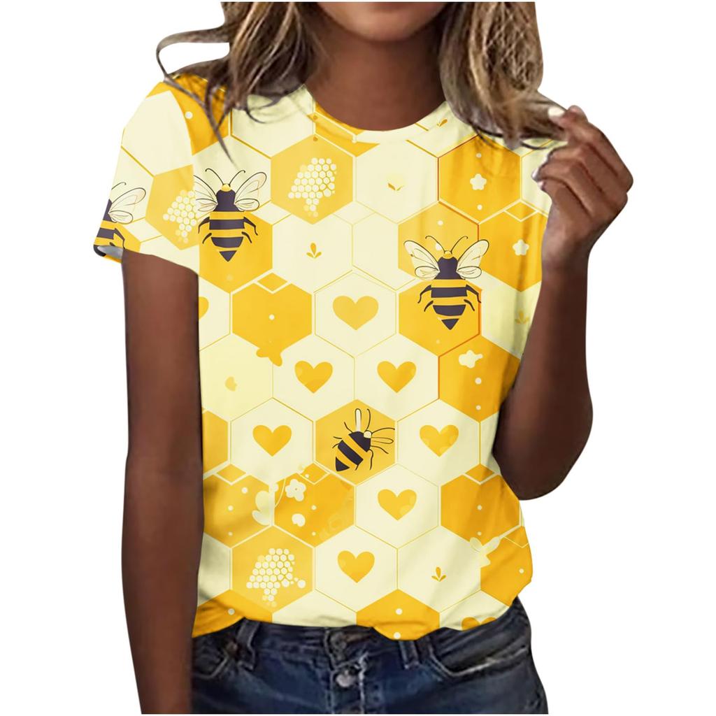 Cute Honey Bee Graphic 3D Print T-Shirts Women's Short Sleeves Elegant T Shirt Streetwear Y2k Harajuku Tees Tops Female Clothing