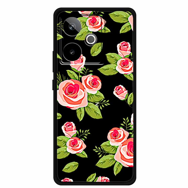 For Realme GT7 GT 7T Case Cute Floral Retro Black Silicone Soft Case Back Cover for Realme GT 7 TPU Funda For Realme GT 7T Coque
