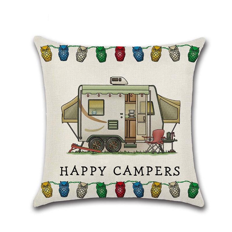 Ornate Happy Campers Sofa Throw Cushion Cover Ideal For Home Dcor