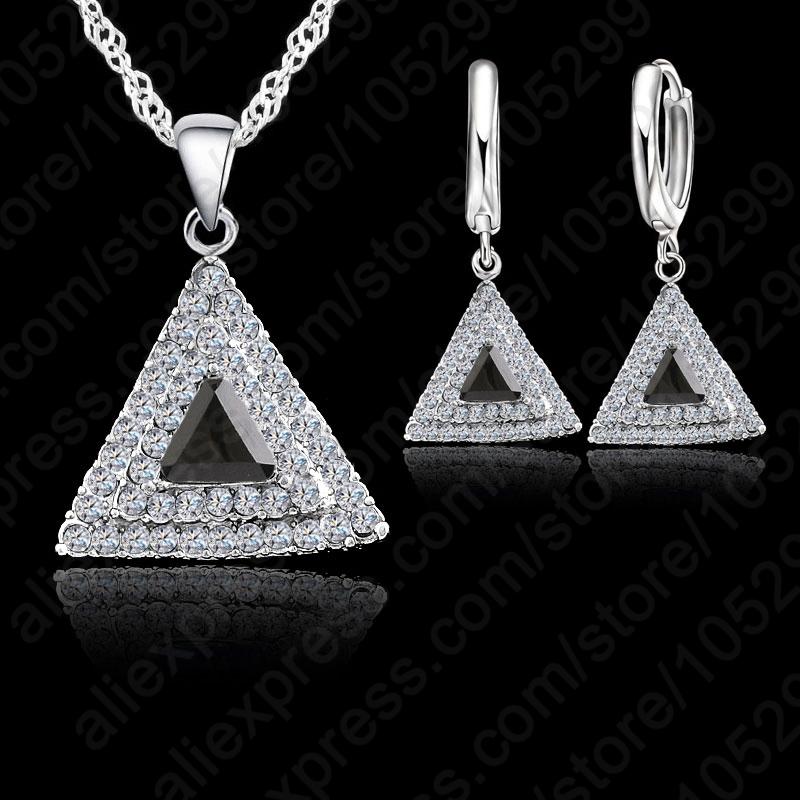 Top Selling 925 Sterling Silver Jewelry Set 18 Inches Chain Pendant Necklace / Earring CZ Jewelry Set For Women Wedding Gift