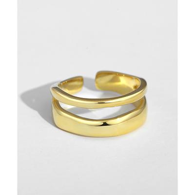 S925 Sterlingsilber Unregelmäßiger Doppellagiger Glatter Öffnungsring Herren und Damen Schlichter Ins Kalter Stil Trendiger Ring