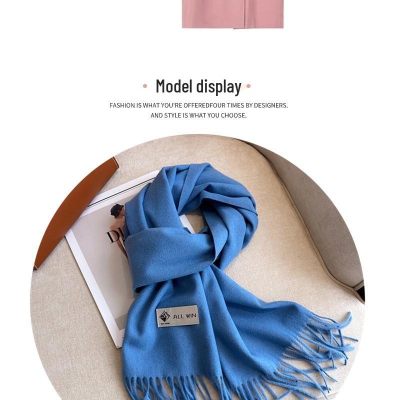 Versatile Women's Winter Wool Scarf: Thick, Monochrome, Long Tassel Shawl