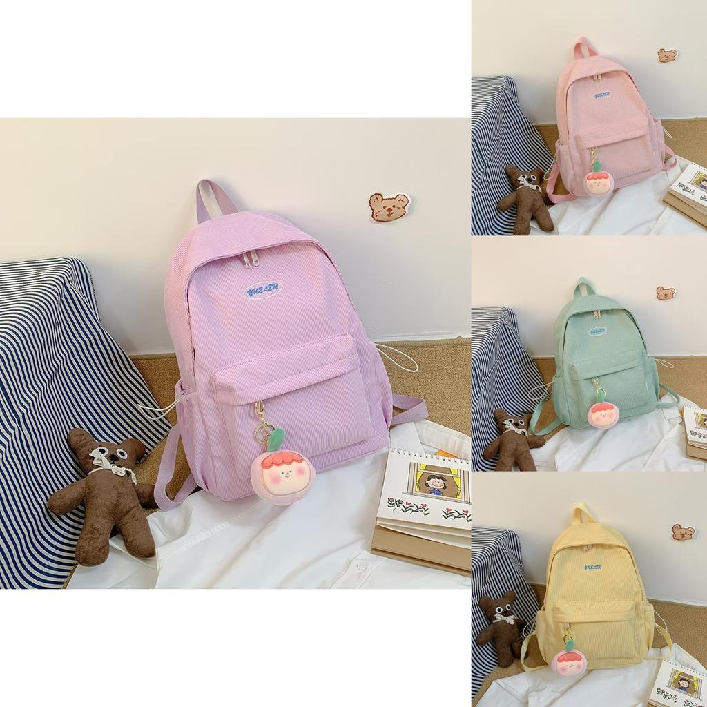 Cute Girl Backpack Nylon School Bag With Solid Color And Letter Embroidery Design For Daily Use