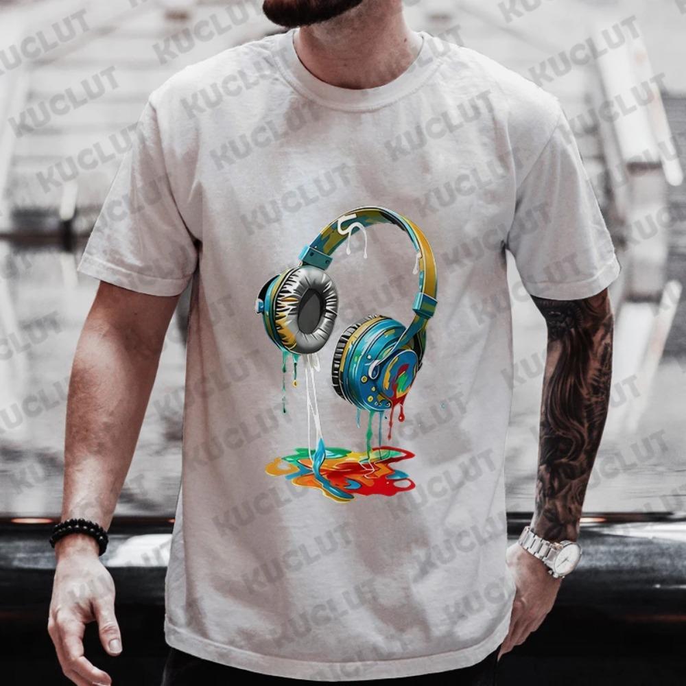 Letní pánské nadměrné oblečení Hip Hop Grafické tričko s motivem tající náhlavní soupravy Pánské ležérní pouliční oblečení Vtipná potištěná trička Cool tričko