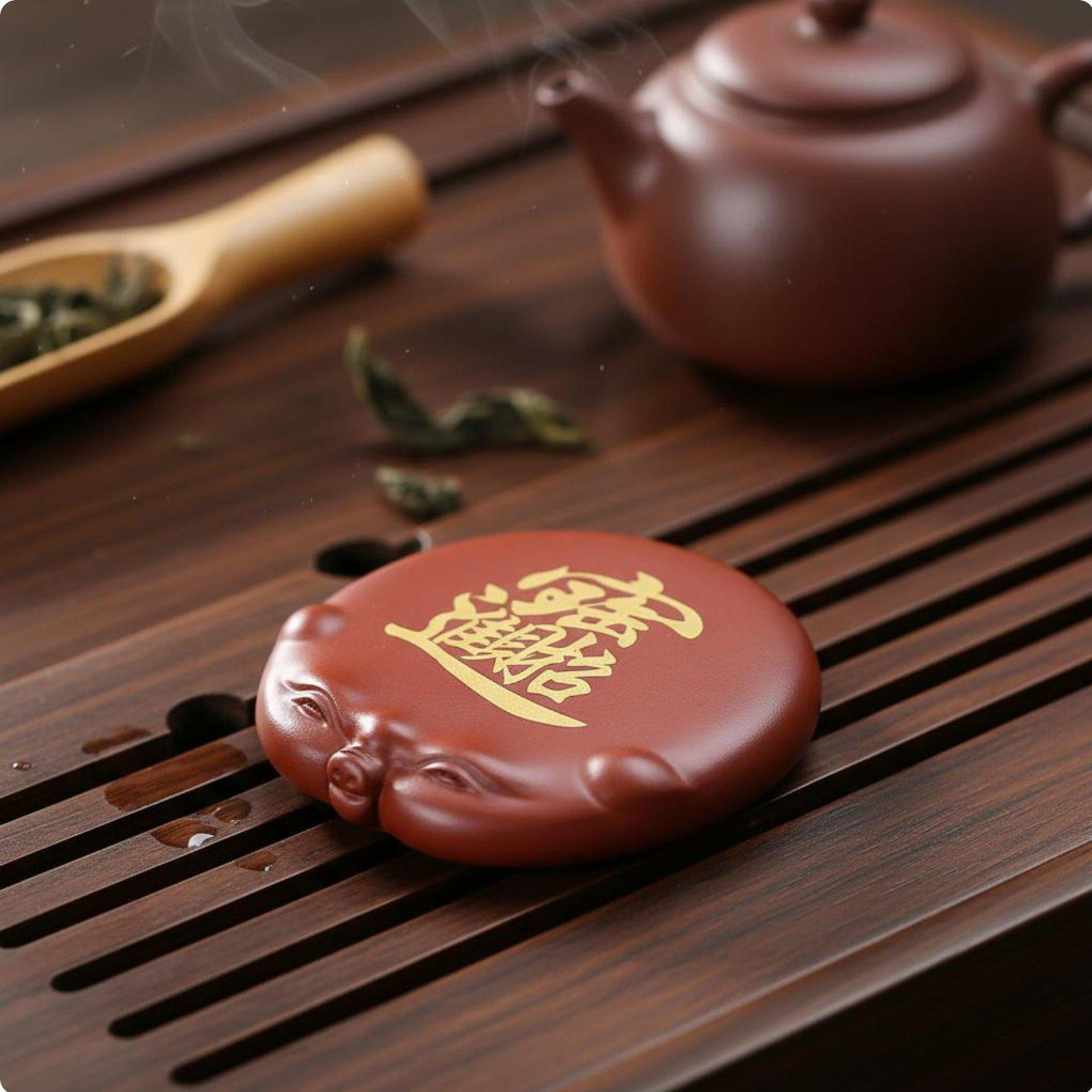 Auspicious Pig Tea Table Ornament Handmade Chinese Astrological Figurine for Teaware Collectors,
