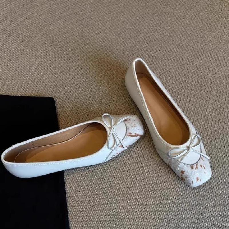 Fashion Women's Fashion Flat Shoes Summer New Square Head Shallow Mouth Butterfly Knot Splicing Soft Sole Non-slip Shoes