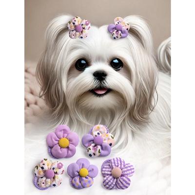 Pet Hair Accessories, Floral Design Scrunchies For Dogs & Cats