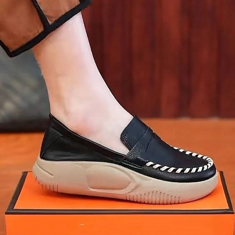 2024 Autumn New Casual Thick Soled Soft Leather Women's Shoes Korean Version of Women's Loafers Large Size 35-41